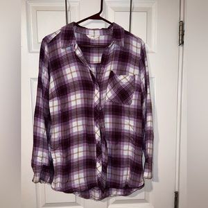 SOLD Terra & Sky Plaid Button-up Top Purple/White 0X (14)